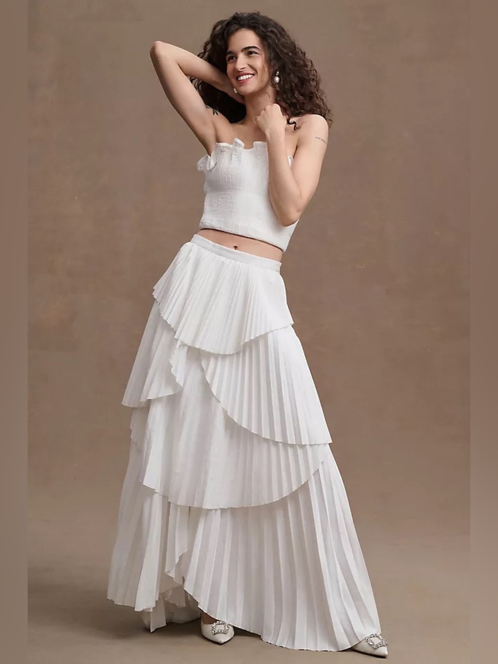 AMUR Ophelia Tiered Pleated Ball Bridal Skirt Maxi White Size 10
